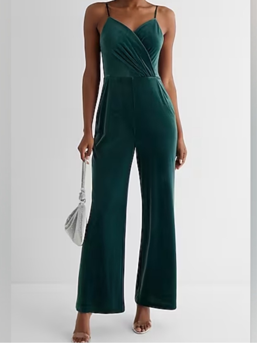 Express Emerald Green Velvet Wrap Jumpsuit